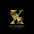 Initial Decorative luxury X Golden letter logo design template vector