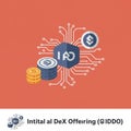 Initial DEX Offering IDO concept with coins and digital network Royalty Free Stock Photo