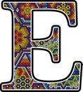 Initial e with colorful mexican huichol art style Royalty Free Stock Photo