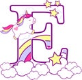 Initial e with cute unicorn and rainbow