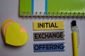Initial Exchange Offering - IEO text on sticky notes isolated on office desk Royalty Free Stock Photo