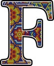 Initial f with colorful mexican huichol art style