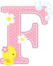 Initial f with flowers and cute rubber duck Royalty Free Stock Photo