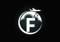 Initial F monogram alphabet with an airplane and cloud. Artificial rainmaking. Cloud seeding logo. Modern vector logo for the Royalty Free Stock Photo