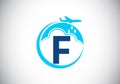 Initial F monogram alphabet with an airplane and cloud. Artificial rainmaking. Cloud seeding logo. Modern vector logo for the Royalty Free Stock Photo