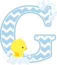 Initial g with bubbles and cute baby rubber duck