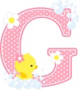 Initial g with flowers and cute rubber duck Royalty Free Stock Photo