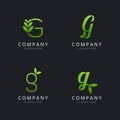 Initial G logo with leaf elements template