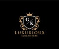 Initial GK Letter Royal Luxury Logo template in vector art for Restaurant, Royalty, Boutique, Cafe, Hotel, Heraldic, Jewelry,