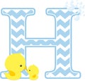 Initial h with cute baby rubber duck