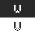 Initial hipster letter U logo monogram horseshoe shape, black and white set mark UUU for business card, smooth lines style