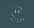 initial JB letters Botanical feminine logo template floral, editable premade monoline logo suitable, Luxury feminine wedding