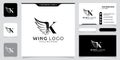 Initial K letter logo and wings symbol. Wings design element, initial logo Wings K icon Royalty Free Stock Photo