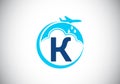 Initial K  monogram alphabet with an airplane and cloud. Artificial rainmaking. Cloud seeding logo. Modern vector logo for the Royalty Free Stock Photo