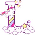 Initial l with cute unicorn and rainbow