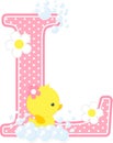 Initial l with flowers and cute rubber duck Royalty Free Stock Photo