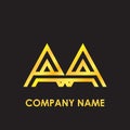 Initial letter AA elegant gold reflected lowercase logo template in black background