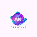 Initial letter AK logo template colorful circle sphere design for business and company identity Royalty Free Stock Photo