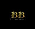 Initial letter B and BB Gold Logo Icon, classy gold letter monogram logo