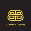 Initial letter BB elegant gold reflected lowercase logo template in black background