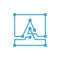 Initial letter A blockchain logo square outline stroke