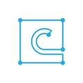 Initial letter C blockchain logo square outline stroke