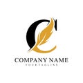 Initial letter C logo with Feather Luxury gold Royalty Free Stock Photo