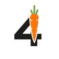 Initial Letter 4 Carrot Icon Design Template. Carrot Logo Based Alphabet Royalty Free Stock Photo