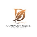 Initial letter D logo with Feather Luxury gold Royalty Free Stock Photo