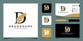 Initial letter D logo with feather luxury gold design template Royalty Free Stock Photo