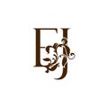 Initial Letter E and J, EJ luxury logo icon, monogram vintage design template with tropical nature leaves element Royalty Free Stock Photo