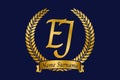 Initial letter E and J, EJ monogram logo design with laurel wreath. Luxury golden calligraphy font