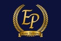 Initial letter E and P, EP monogram logo design with laurel wreath. Luxury golden calligraphy font