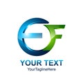 Initial letter EF logo template colored blue green circle design Royalty Free Stock Photo