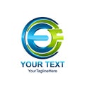 Initial letter EF logo template colored blue green circle design