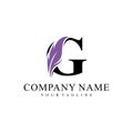 Initial letter G logo with Feather Luxury gold Royalty Free Stock Photo