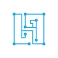 Initial letter H blockchain logo square outline stroke Royalty Free Stock Photo