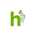 Initial letter H with paper and leaf shape in green