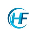 initial letter HF logotype company name blue circle and swoosh design. vector logo for business and company identity