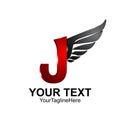 Initial letter J logo template colored black red wing design for Royalty Free Stock Photo