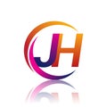 initial letter JH logotype company name orange and magenta color on circle and swoosh design. vector logo for business and company