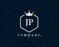 Initial Letter JP, J P luxury crown monogram logo emblem