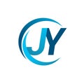 initial letter JY logotype company name blue circle and swoosh design. vector logo for business and company identity