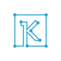 Initial letter K blockchain logo square outline stroke Royalty Free Stock Photo