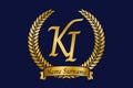 Initial letter K and I, KI monogram logo design with laurel wreath. Luxury golden calligraphy font