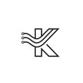 Initial letter K logo design with triple connection lines