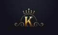 Initial Letter K Logo Design with King Crown Icon. Luxury Letter monogram Vector Royalty Free Stock Photo