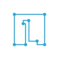 Initial letter L blockchain logo square outline stroke