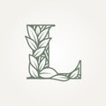 initial letter L with leaf line art icon logo template vector illustration design. simple modern boutique, salon, spa logo concept Royalty Free Stock Photo