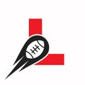 Initial Letter L Rugby Logo, American Football Symbol Combine With Rugby Ball Icon For American Soccer Logo Design